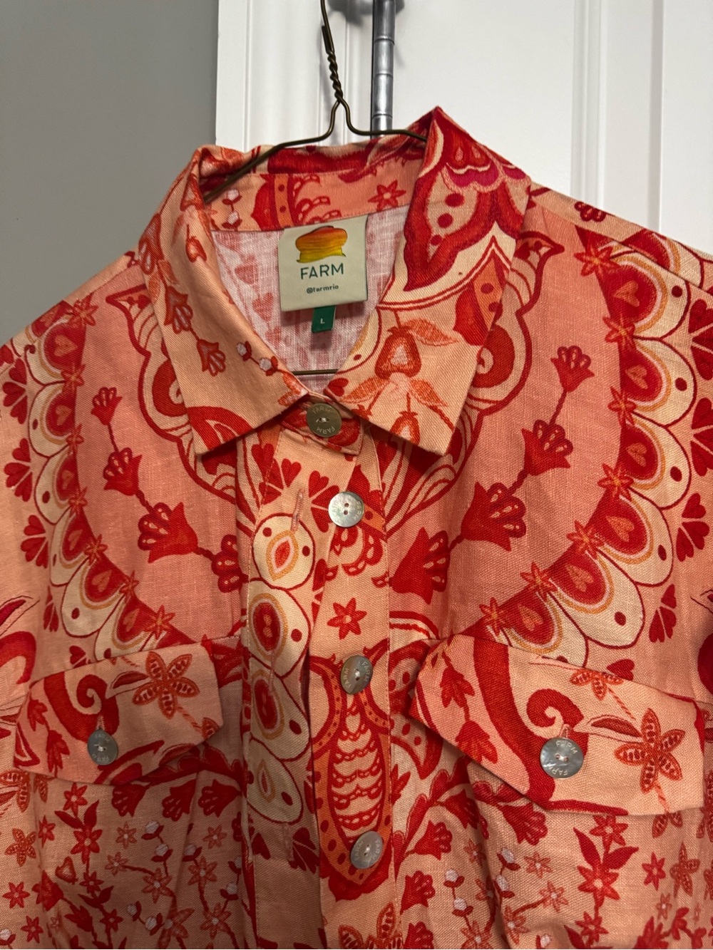 FARM Rio Peach and Red Floral Button-Front Jumpsuit